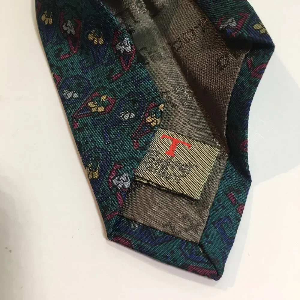 Robert Talbott Studio Mens Silk Tie Green Navy Red Geometric Floral Made USA